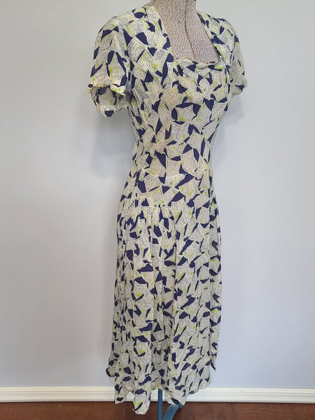 Newspaper Novelty Print Dress (as-is) <br> (B-34" W.25.5" H-34")