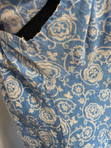 Blue White Print Dress with Red Accents <br> (B-38" W-32" H-41")