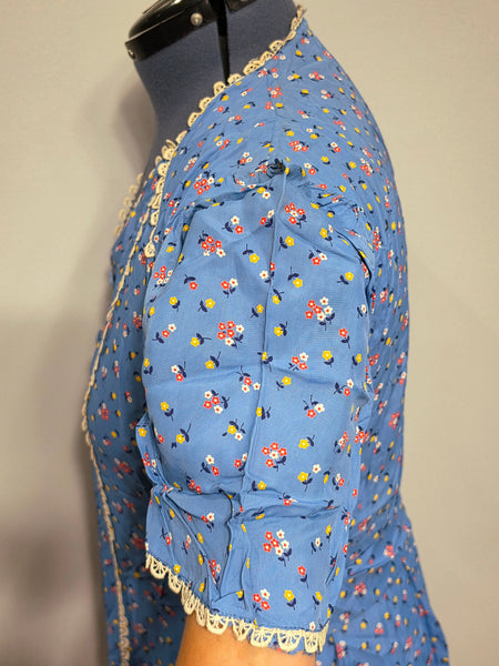Blue Cold Rayon Flower Print Dress <br> (B-42" W-40" H-45")