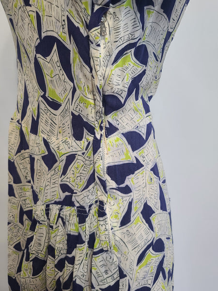 Newspaper Novelty Print Dress (as-is) <br> (B-34" W.25.5" H-34")