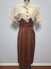 Brown and Tan Linen Dress <br> (B-36" W-26.5" H-37")