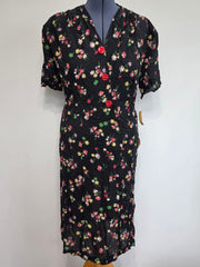 Deadstock Black Flower Print Dress with Original Tags <br> (B-56"  W-46" H-52")