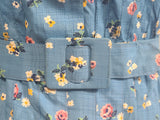 Blue Flower Print Dress and Belt <br> (B-41" W-36" H-44")
