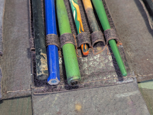 Large Leather Pencil Case Mostly Full