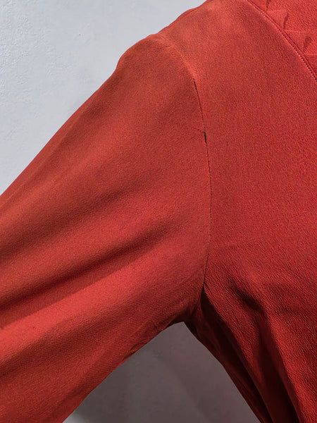 Orange Rayon Dress with Scalloped Edges <br> (B-40" W-30.5" H-38")