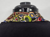 Black Rayon Dress with Colorful Print Wrap Around Top <br> (B-42" W-35" H-41")