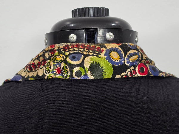 Black Rayon Dress with Colorful Print Wrap Around Top <br> (B-42" W-35" H-41")