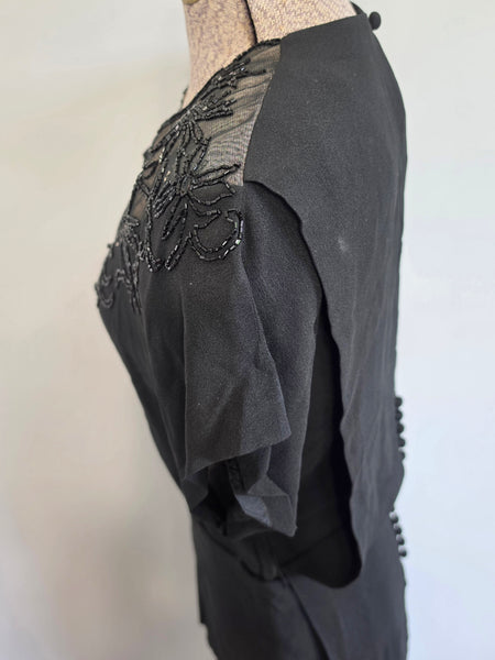 Black Rayon Gown Beading and Peplum <br> (B-36" W-28" H-34")