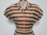 Brown Plaid Stripe Peplum Dress <br> (B-34" W-24" H-34")