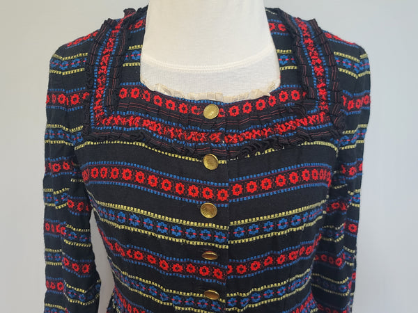 German Long Sleeve Stripe Print Dirndl Dress <br> (B-36" W-30")