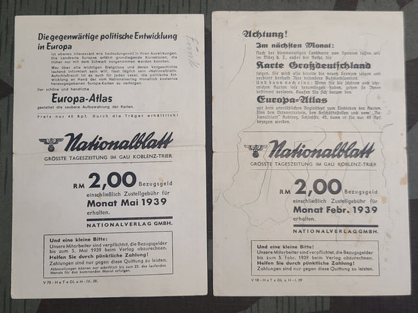 Nationalblatt Map Leaflets 1939 (Lot of 8)