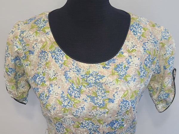 Light Blue and Green Flower Print Dress <br> (B-37" W-28.5" H-39")