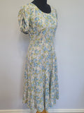 Light Blue and Green Flower Print Dress <br> (B-37" W-28.5" H-39")