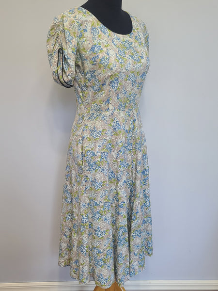 Light Blue and Green Flower Print Dress <br> (B-37" W-28.5" H-39")
