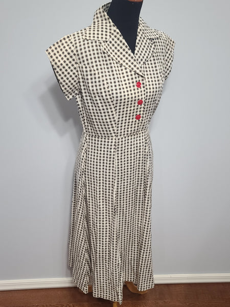 Brown Tan Checkered Dress <br> (B-38" W-30" H-41")