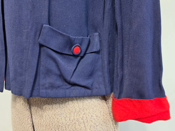 Navy Blue Smock Top with Red Trim <br> (34" Bust)