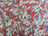 German Red White Black Flower Print Rayon Dress <br> (B-38" W-28" H-35")