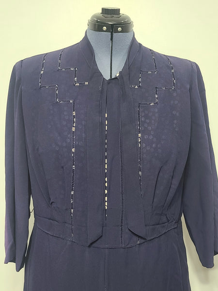Dark Blue Rayon Dress with Polka Dots <br> (B-46" W-37" H-43")