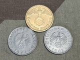 Spring Loaded Reichsmark Coin Holder with 3 Coins