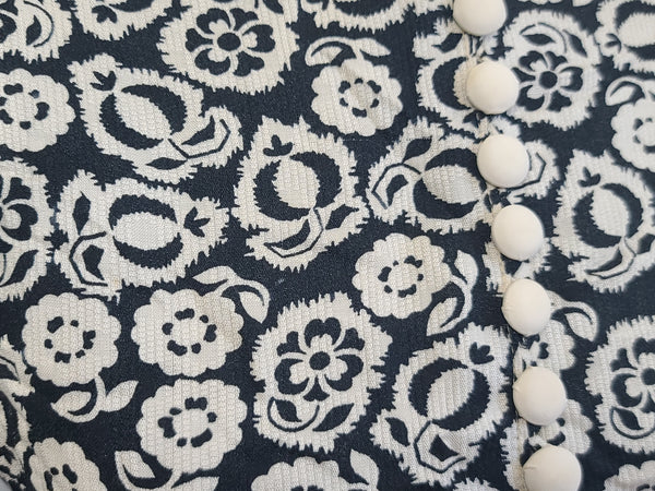 German Black and White Flower Print Dress <br> (B-34" W-26" H-32")