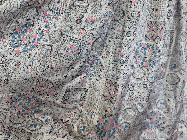 White Blue Pink Abstract Print Dress <br> (B-34" W-25.5" H-42")
