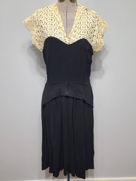 Black Rayon Peplum Dress with Lace Top <br> (B-34" W-27" H-37")