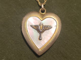 Army Air Corps Heart Locket Necklace Mother-of-Pearl