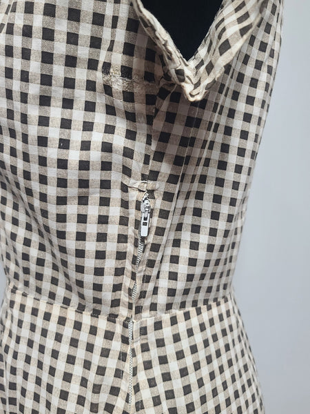 Brown Tan Checkered Dress <br> (B-38" W-30" H-41")
