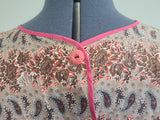 Pink and Brown Paisley Flower Print Wrap Dress <br> (B-44" W-35" H-46")