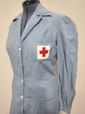 American Red Cross Blue Seersucker Dress and Hat <br> (B-42" W-36" H-41")
