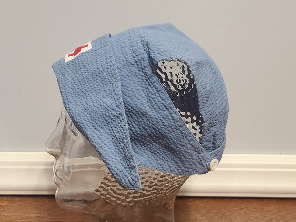 American Red Cross Blue Seersucker Dress and Hat <br> (B-42" W-36" H-41")