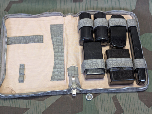 German Hygiene Kit in Gray Leather Case Bakelite Pieces