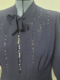 Dark Blue Rayon Dress with Polka Dots <br> (B-46" W-37" H-43")