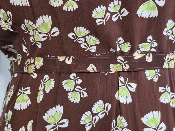 Brown Peplum Dress <br> (B-43" W-34" H-39")