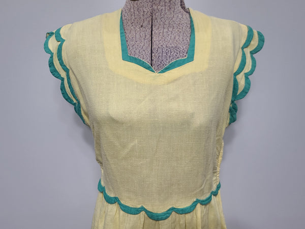 Yellow Lanz Dress with Scalloped Trim <br> (B-32" W-26"" H-39")
