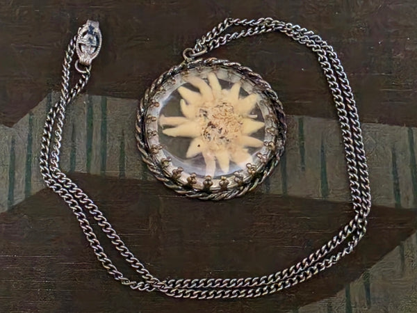 German Edelweiss Pressed Flower Necklace