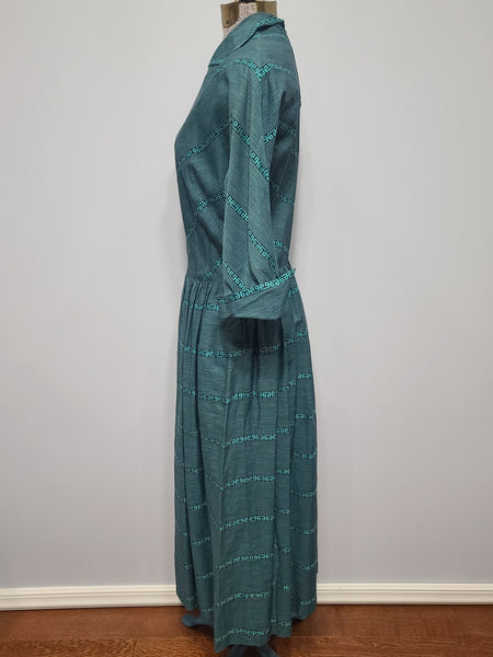 Teal Green Stripe Design Dress <br> (B-34" W-27")