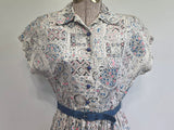 White Blue Pink Abstract Print Dress <br> (B-34" W-25.5" H-42")