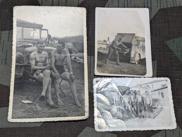 Lot Of 3 Original Photos Vehicles & Folding Stool