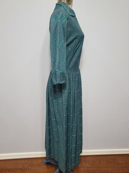 Teal Green Stripe Design Dress <br> (B-34" W-27")