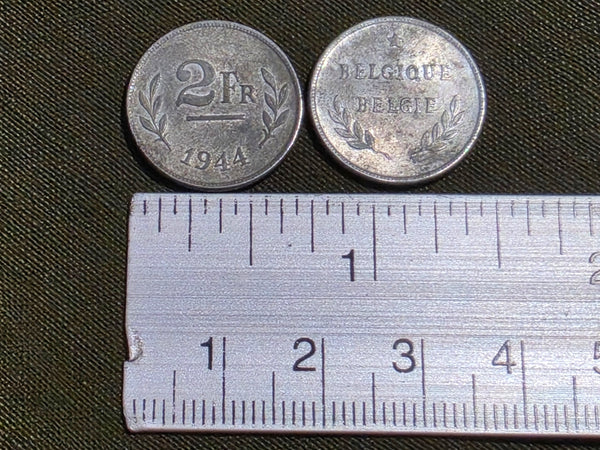 Belgian 2Fr Coins from 1944 Allied Occupation