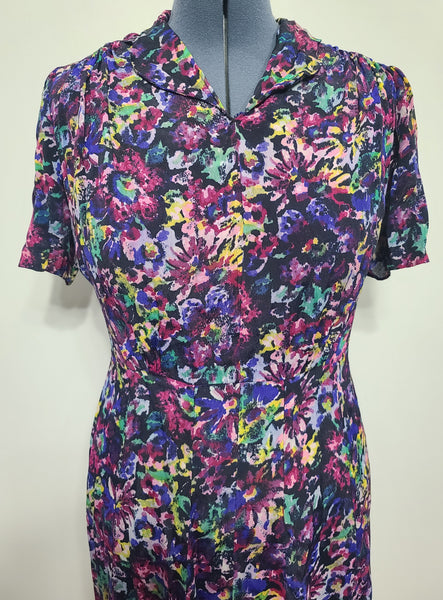 Purple Flower Print Dress <br> (B-48" W-40" H-49")