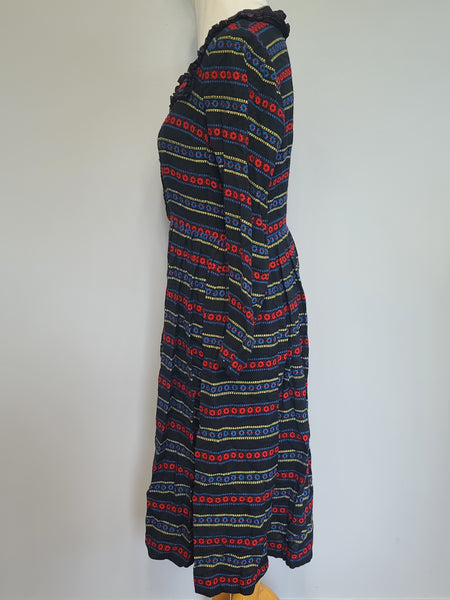 German Long Sleeve Stripe Print Dirndl Dress <br> (B-36" W-30")