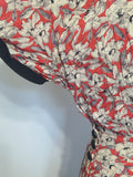 German Red White Black Flower Print Rayon Dress <br> (B-38" W-28" H-35")