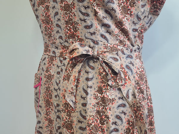 Pink and Brown Paisley Flower Print Wrap Dress <br> (B-44" W-35" H-46")