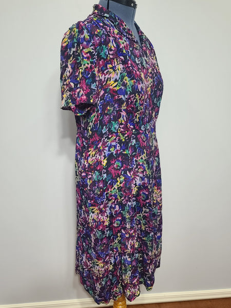 Purple Flower Print Dress <br> (B-48" W-40" H-49")