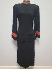 Black Dress with Red and Gold Trim <br> (B-34" W-26" H-33")