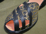 Gold & Black Peep Toe Shoes Wedge Sandals NOS in Box (~Size 6)