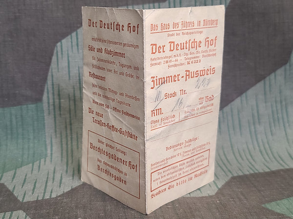 Hotel Deutscher Hof Hanger & Room Card (Das haus des Führers in Nürnberg)
