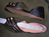 Gold & Black Peep Toe Shoes Wedge Sandals NOS in Box (~Size 6)